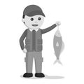 Black and white fisherman got a fish