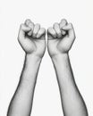 Black white fists raised in solidarity representing strength unity social activism against oppression in powerful conceptual