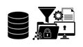 Black and white flat design database security system folder padlock network data protection icon set Royalty Free Stock Photo