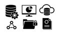 Black and white flat design database server gear cloud storage folder lock network icons set vector illustration Royalty Free Stock Photo