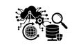 Black and white flat design technology icons database magnifying glass cybersecurity cloud computing network connection global Royalty Free Stock Photo