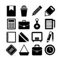 Collection of flat icon style office supplies and business tools forming a grid pattern. Royalty Free Stock Photo