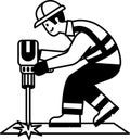 black and white illustration of Technician drilling the floor Royalty Free Stock Photo