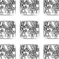 Black and white floral doodle pattern on white background Royalty Free Stock Photo