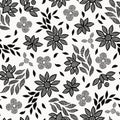 Black and white floral lace embroidery seamless vector pattern background for fabric, wallpaper, packaging, scrapbooking