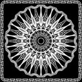 Black and white floral mandala pattern with square frame. Greek round ornaments. Decorative beautiful patterns. Vector ornamental Royalty Free Stock Photo