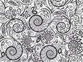 Black and white floral pattern for coloring book in doodle style