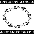 Black and white floral pattern. Freese and oval frame of leaves. Royalty Free Stock Photo
