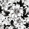 Black And White Floral Pattern With Realistic Details