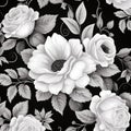 Black And White Floral Roses Seamless Toile Design Royalty Free Stock Photo