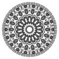 Black and white floral round mandala. Greek circle ornaments. Decorative beautiful patterns. Vector ornamental monochrome