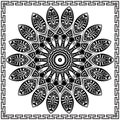 Black and white floral round mandala with square frame. Greek ornaments. Decorative beautiful patterns. Vector ornamental Royalty Free Stock Photo