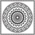Black and white floral round mandala with square frame. Greek ornaments. Decorative beautiful patterns. Vector ornamental Royalty Free Stock Photo