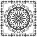 Black and white floral round mandala with square frame. Greek ornaments. Decorative beautiful patterns. Vector ornamental Royalty Free Stock Photo