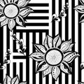 Black white floral seamless background. Modern style. Vector illustration. Royalty Free Stock Photo