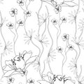 Black and white floral seamless pattern. Texture from contour flowers for paper, coloring, wallpaper on the wall