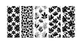 Black and white floral seamless pattern vector with leaves and petals design Royalty Free Stock Photo