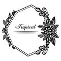 Black white flower frame, tropical border design flowers, shape of cards. Vector Royalty Free Stock Photo