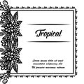 Black white flower frame, tropical border design flowers, shape of cards. Vector Royalty Free Stock Photo