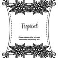 Black white flower frame, tropical border design flowers, shape of cards. Vector Royalty Free Stock Photo