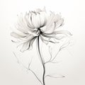 Minimalist Black And White University Peony Drawing On Light Background