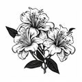 Black And White Flower Illustration: Feminine Sticker Art With Tropical Symbolism