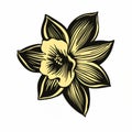 Golden Narcissus Flower Woodcut-inspired Graphic Illustration