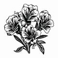 Monochromatic Flower Bouquet: Black Ink Drawing With Tropical Symbolism
