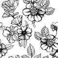 Black and white flowers seamless pattern