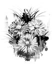 Black and white flowers in water color effect.