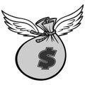 Black And White Flying Bag of Money Royalty Free Stock Photo