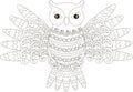 Black and white flying owl, zentangle vector