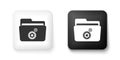 Black and white Folder settings with gears icon isolated on white background. Concept of software update, transfer