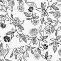 Black and white folk roses seamless floral pattern vector background for fabric, wallpaper, scrapbooking projects or Royalty Free Stock Photo