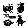 Black and white forest animals vector silhouettes Royalty Free Stock Photo