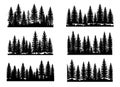Black and White Forest Silhouettes, Vector Illustration, Pine Trees Background Royalty Free Stock Photo