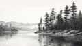 Black And White Forest Sketch: Realistic Marine Paintings And Cabincore