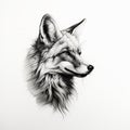 Black And White Fox Head Tattoo Drawing - Realistic Spray Painted Style