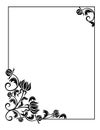 Black and white frame with flowers silhouettes. Raster clip art.