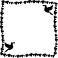 Black and white frame of hearts with doves in corners Royalty Free Stock Photo