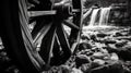 Black and white frame of an old mill wheel Royalty Free Stock Photo