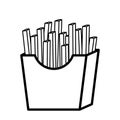 Black and White French Fries Potatoes Vector Fast Food Icon Clipart in Outline Royalty Free Stock Photo