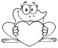 Black And White Frog Female Cartoon Mascot Character Holding A Heart.
