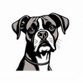 Black And White Frontface Boxer Vector Engraving In Pop Art Style