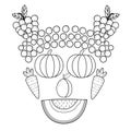 Black and white fruit and vegetable face. Funny healthy coloring page head