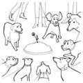 Black and White Cartoon Vector Illustration of Evening dogs walk for Coloring Book