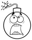 Black And White Funny Bomb Face Cartoon Mascot Character With Expressions A Panic