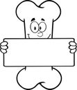 Black And White Funny Bone Cartoon Mascot Character Holding A Banner