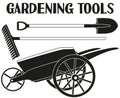 Black and white garden care toolls silhouette set.