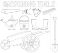Black and white garden tool set 9 elements. Royalty Free Stock Photo